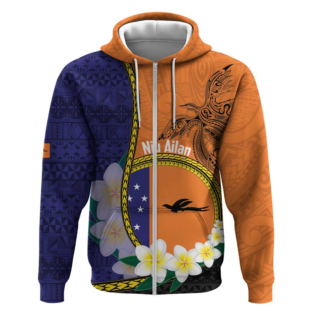 Personalised PNG Niu Ailan Hoodie Papua New Guinea Plumeria Melanesian Pattern LT14 Zip Hoodie Orange - Polynesian Pride
