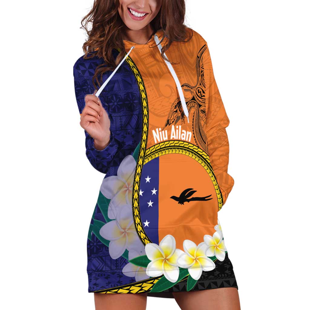 Personalised PNG Niu Ailan Hoodie Dress Papua New Guinea Plumeria Melanesian Pattern LT14 Orange - Polynesian Pride