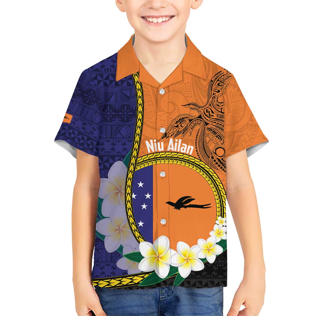 Personalised PNG Niu Ailan Kid Hawaiian Shirt Papua New Guinea Plumeria Melanesian Pattern LT14 Kid Orange - Polynesian Pride