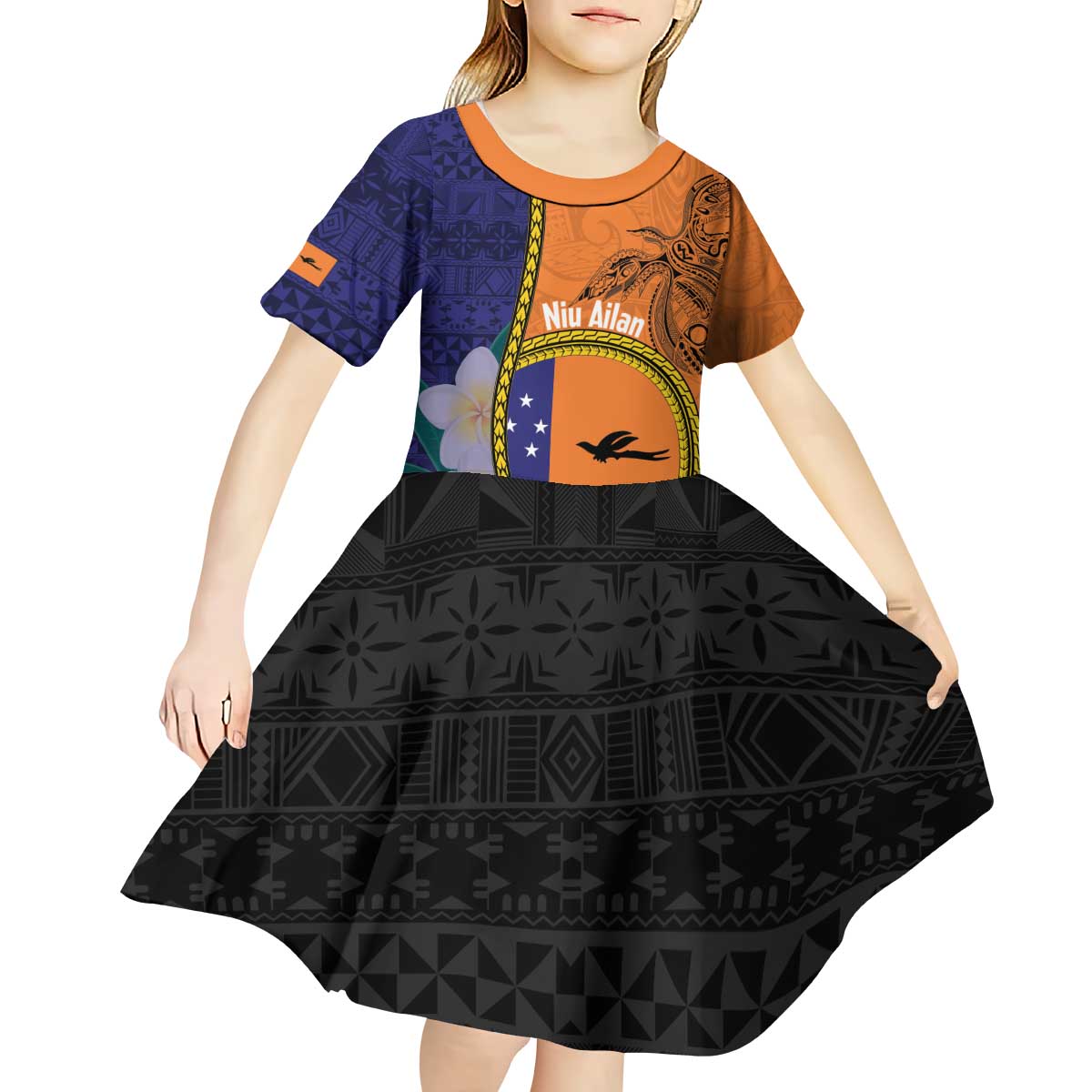 Personalised PNG Niu Ailan Kid Short Sleeve Dress Papua New Guinea Plumeria Melanesian Pattern LT14 - Polynesian Pride