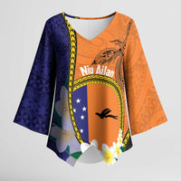 Personalised PNG Niu Ailan Kimono Sleeve Blouse Papua New Guinea Plumeria Melanesian Pattern LT14 Female Orange - Polynesian Pride