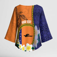Personalised PNG Niu Ailan Kimono Sleeve Blouse Papua New Guinea Plumeria Melanesian Pattern LT14 - Polynesian Pride