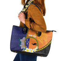 Personalised PNG Niu Ailan Leather Tote Bag Papua New Guinea Plumeria Melanesian Pattern LT14 Orange - Polynesian Pride