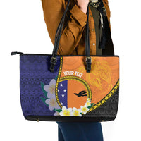 Personalised PNG Niu Ailan Leather Tote Bag Papua New Guinea Plumeria Melanesian Pattern LT14 - Polynesian Pride