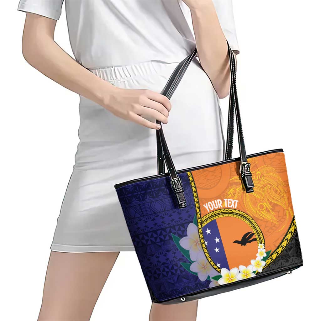 Personalised PNG Niu Ailan Leather Tote Bag Papua New Guinea Plumeria Melanesian Pattern LT14 - Polynesian Pride