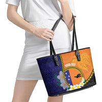 Personalised PNG Niu Ailan Leather Tote Bag Papua New Guinea Plumeria Melanesian Pattern LT14 - Polynesian Pride