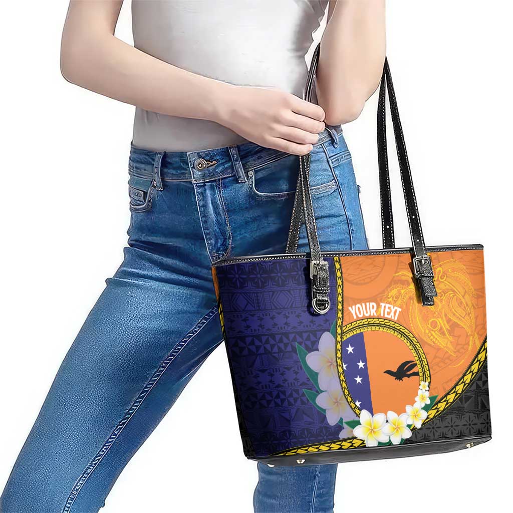 Personalised PNG Niu Ailan Leather Tote Bag Papua New Guinea Plumeria Melanesian Pattern LT14 - Polynesian Pride