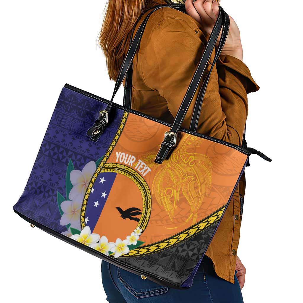 Personalised PNG Niu Ailan Leather Tote Bag Papua New Guinea Plumeria Melanesian Pattern LT14 - Polynesian Pride