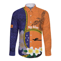 Personalised PNG Niu Ailan Long Sleeve Button Shirt Papua New Guinea Plumeria Melanesian Pattern LT14 Unisex Orange - Polynesian Pride