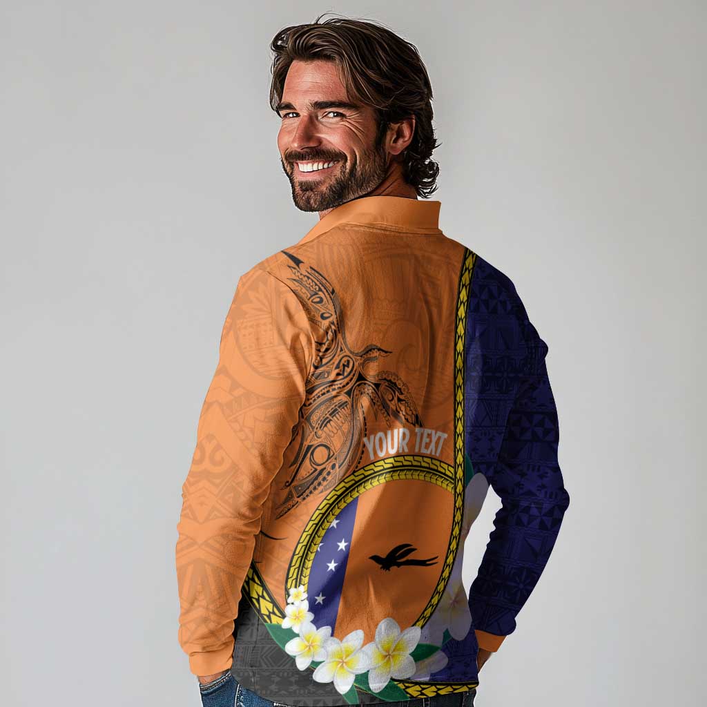 Personalised PNG Niu Ailan Long Sleeve Polo Shirt Papua New Guinea Plumeria Melanesian Pattern LT14 - Polynesian Pride
