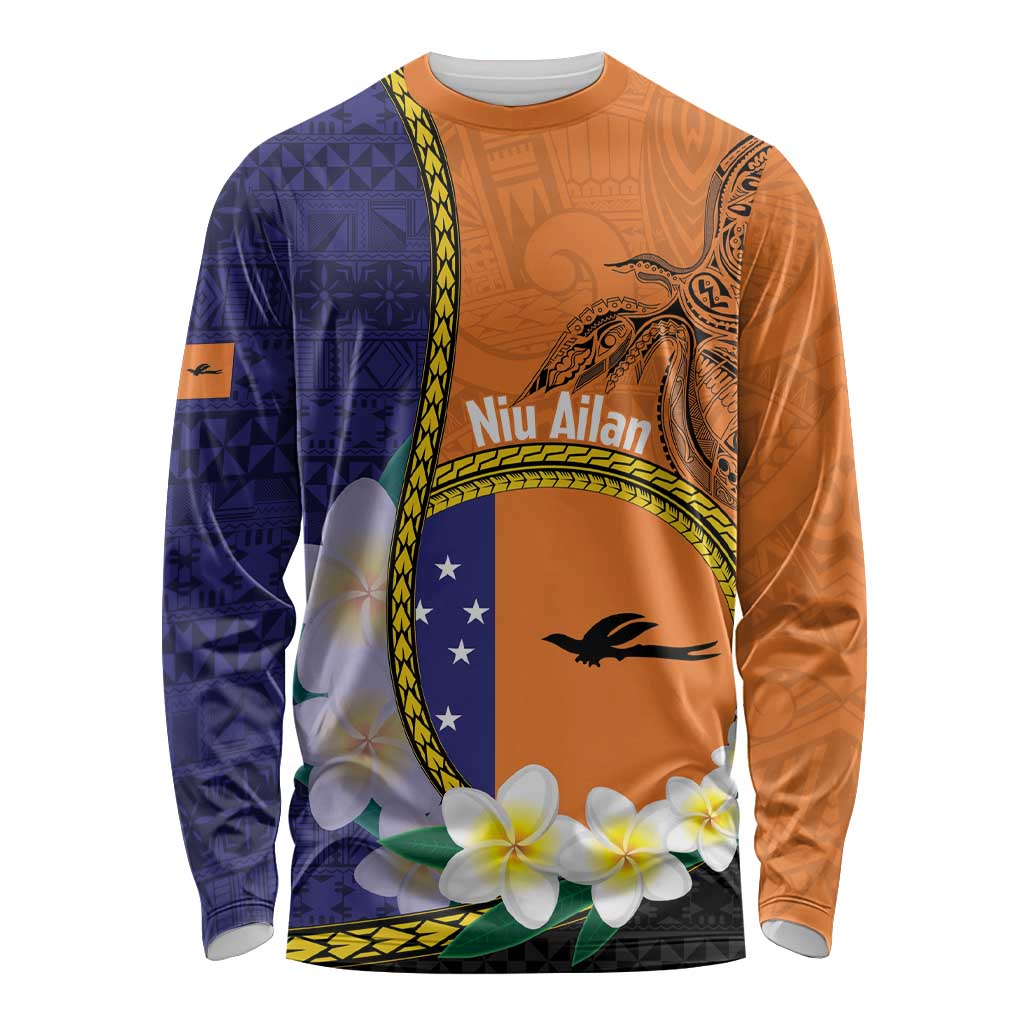 Personalised PNG Niu Ailan Long Sleeve Shirt Papua New Guinea Plumeria Melanesian Pattern LT14 Unisex Orange - Polynesian Pride