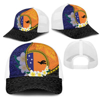 PNG Niu Ailan Mesh Trucker Cap Papua New Guinea Plumeria Melanesian Pattern - Polynesian Pride