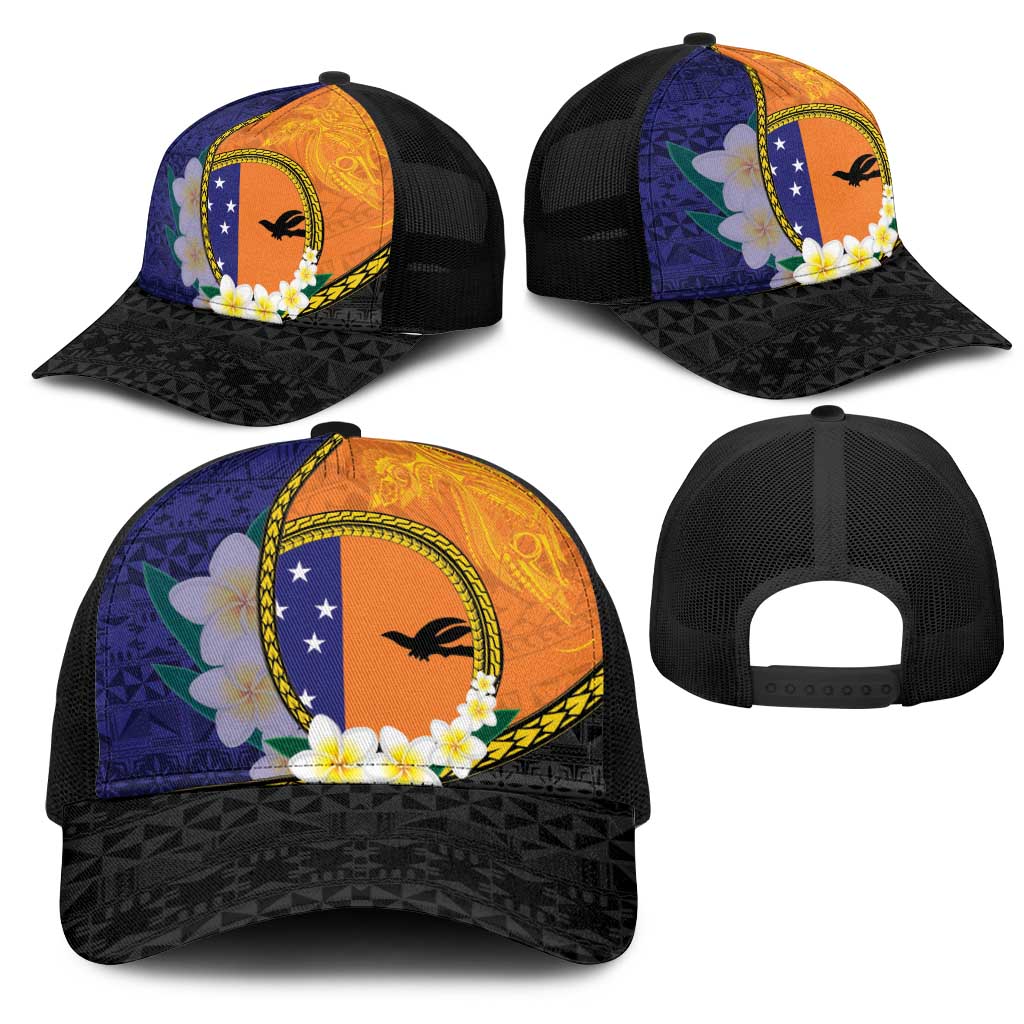 PNG Niu Ailan Mesh Trucker Cap Papua New Guinea Plumeria Melanesian Pattern - Polynesian Pride