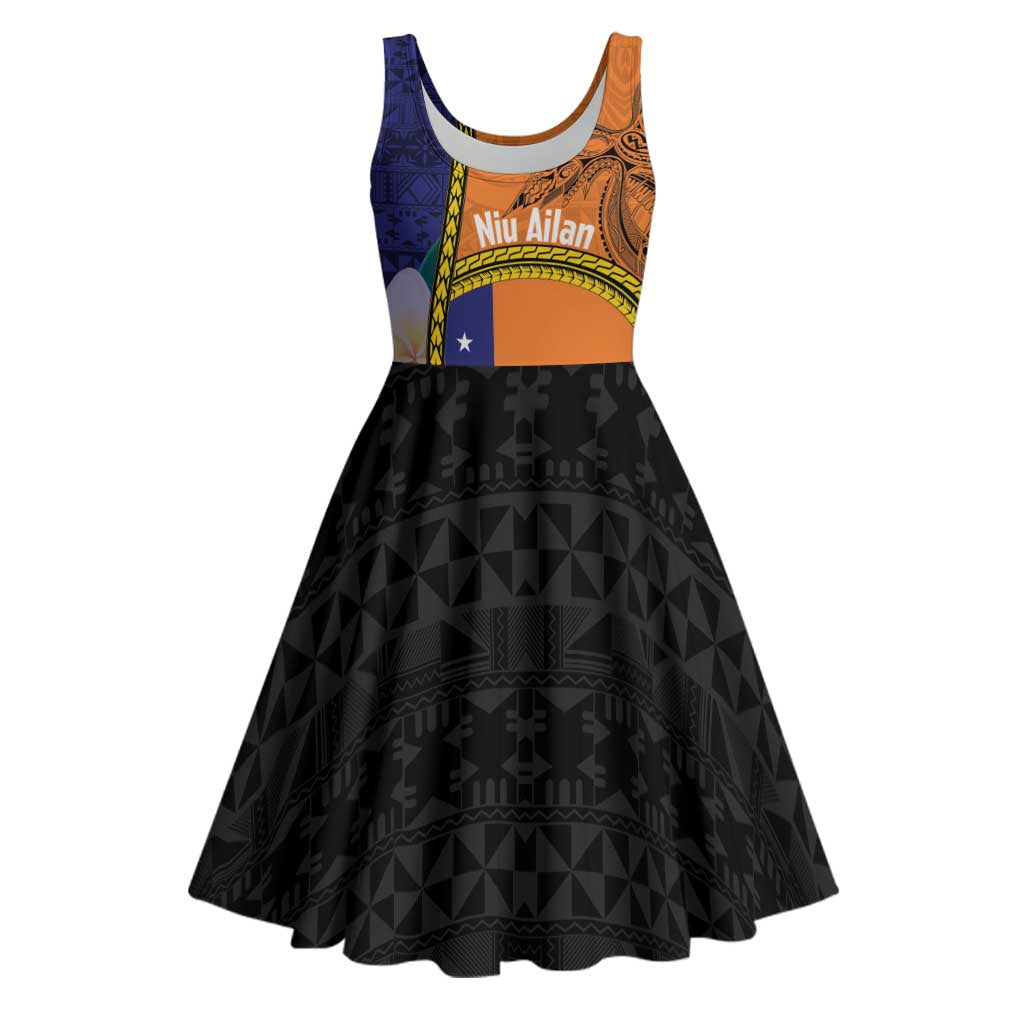 Personalised PNG Niu Ailan Midi Dress Papua New Guinea Plumeria Melanesian Pattern LT14 Orange - Polynesian Pride
