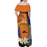 Personalised PNG Niu Ailan Off Shoulder Maxi Dress Papua New Guinea Plumeria Melanesian Pattern LT14 - Polynesian Pride