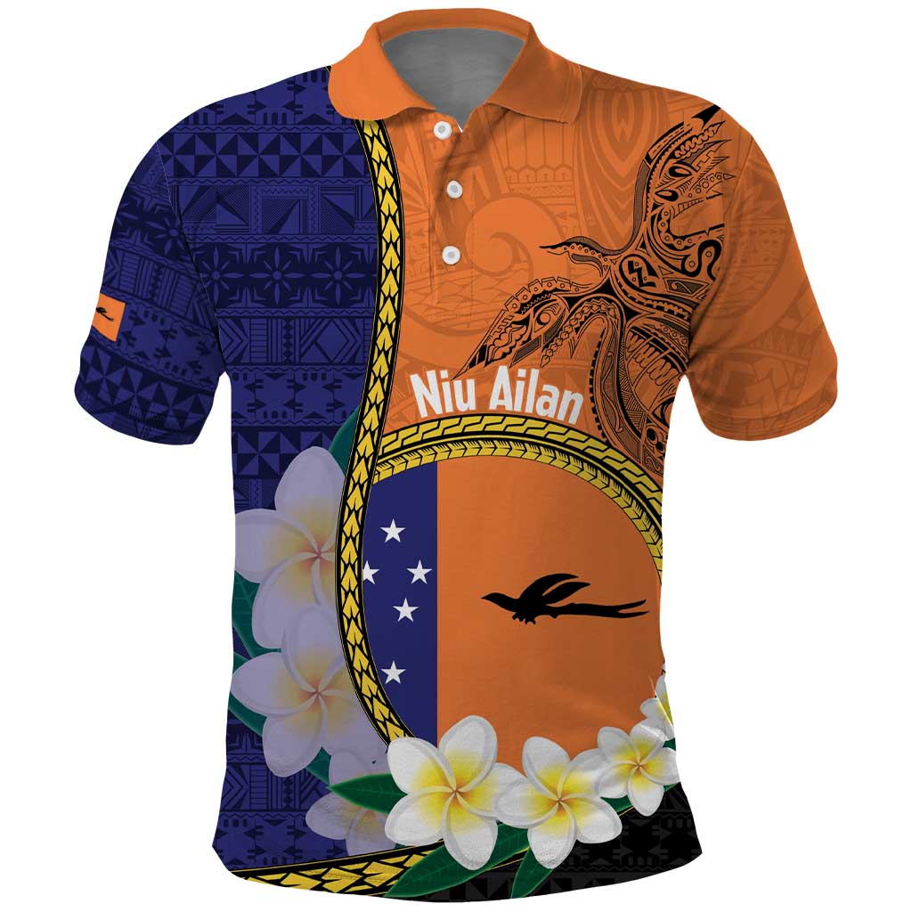 Personalised PNG Niu Ailan Polo Shirt Papua New Guinea Plumeria Melanesian Pattern LT14 Orange - Polynesian Pride