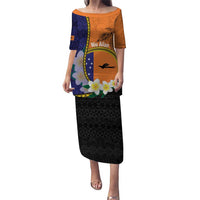 Personalised PNG Niu Ailan Puletasi Papua New Guinea Plumeria Melanesian Pattern LT14 Long Dress Orange - Polynesian Pride