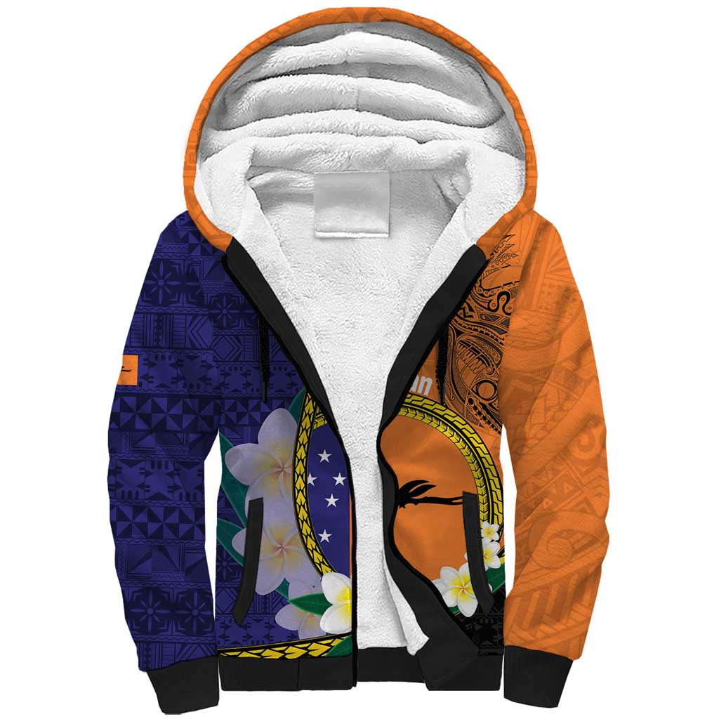 Personalised PNG Niu Ailan Sherpa Hoodie Papua New Guinea Plumeria Melanesian Pattern LT14 Unisex Orange - Polynesian Pride