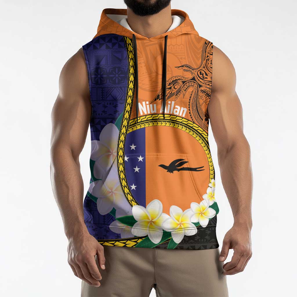 Personalised PNG Niu Ailan Sleeveless Hoodie Papua New Guinea Plumeria Melanesian Pattern LT14 - Polynesian Pride
