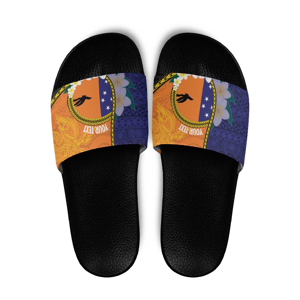 Personalised PNG Niu Ailan Slide Sandals Papua New Guinea Plumeria Melanesian Pattern - Polynesian Pride