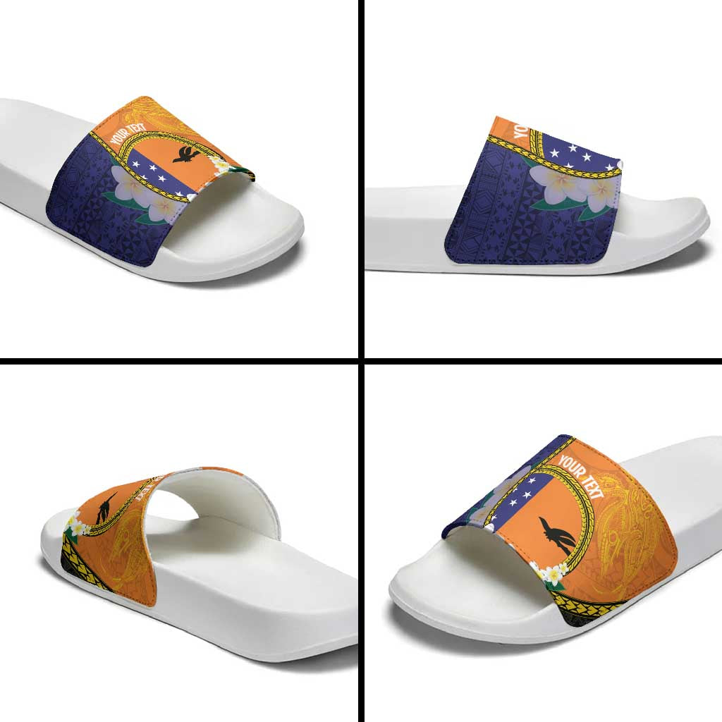 Personalised PNG Niu Ailan Slide Sandals Papua New Guinea Plumeria Melanesian Pattern - Polynesian Pride