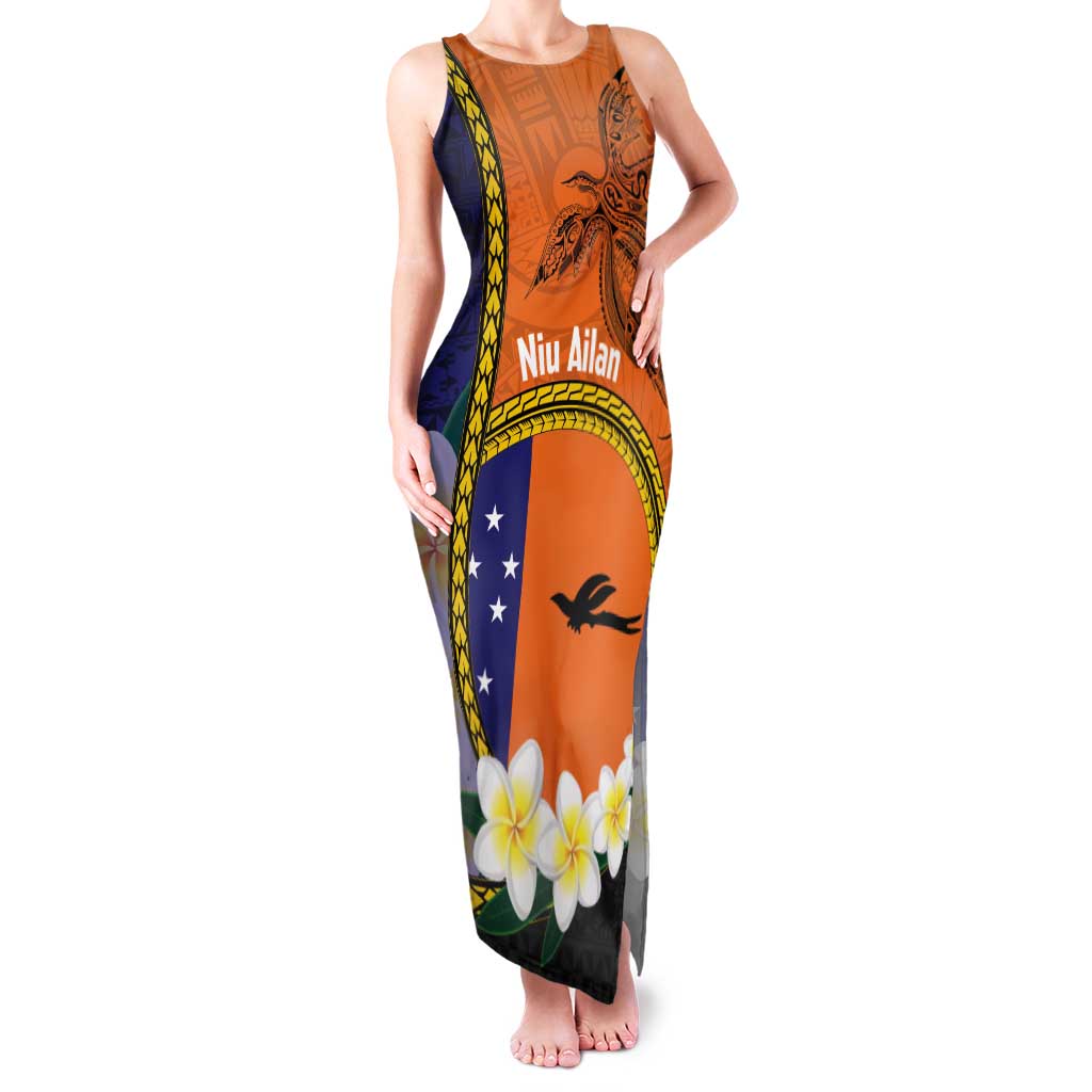 Personalised PNG Niu Ailan Tank Maxi Dress Papua New Guinea Plumeria Melanesian Pattern LT14 Women Orange - Polynesian Pride