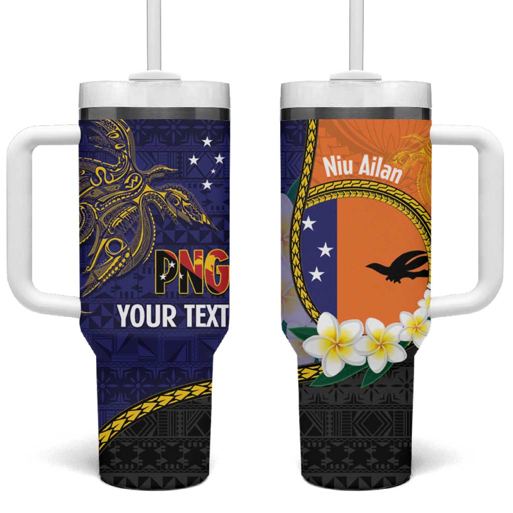 Personalised PNG Niu Ailan Tumbler With Handle Papua New Guinea Plumeria Melanesian Pattern LT14 One Size: 40 oz Orange - Polynesian Pride