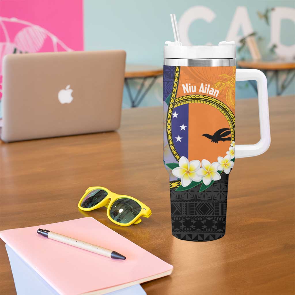 Personalised PNG Niu Ailan Tumbler With Handle Papua New Guinea Plumeria Melanesian Pattern LT14 - Polynesian Pride