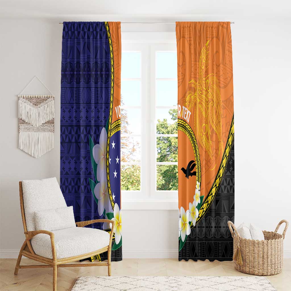 Personalised PNG Niu Ailan Window Curtain Papua New Guinea Plumeria Melanesian Pattern - Polynesian Pride