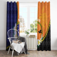Personalised PNG Niu Ailan Window Curtain Papua New Guinea Plumeria Melanesian Pattern - Polynesian Pride