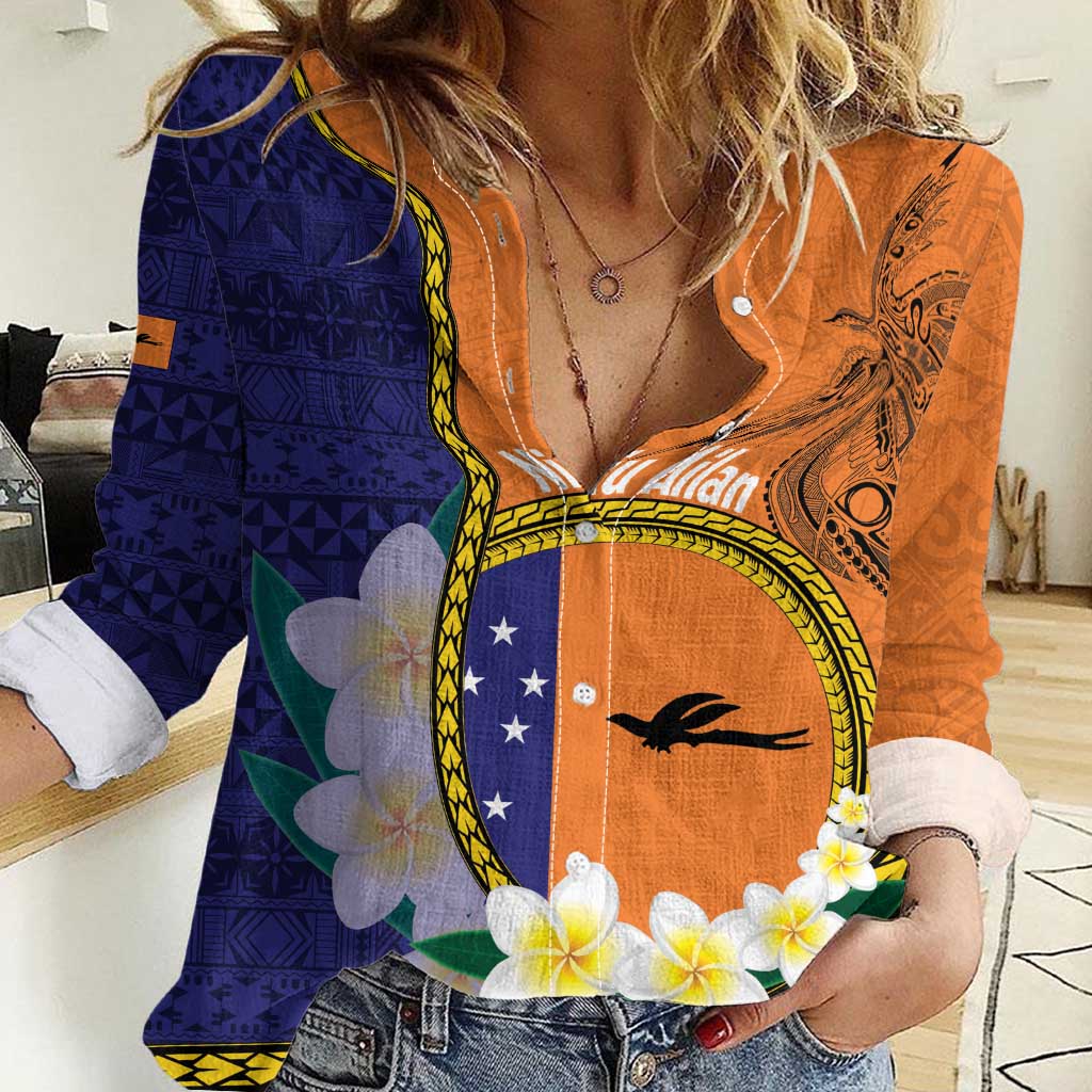 Personalised PNG Niu Ailan Women Casual Shirt Papua New Guinea Plumeria Melanesian Pattern LT14 Female Orange - Polynesian Pride