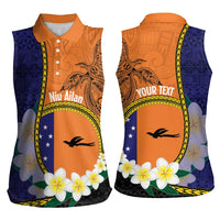 Personalised PNG Niu Ailan Women Sleeveless Polo Shirt Papua New Guinea Plumeria Melanesian Pattern LT14 - Polynesian Pride