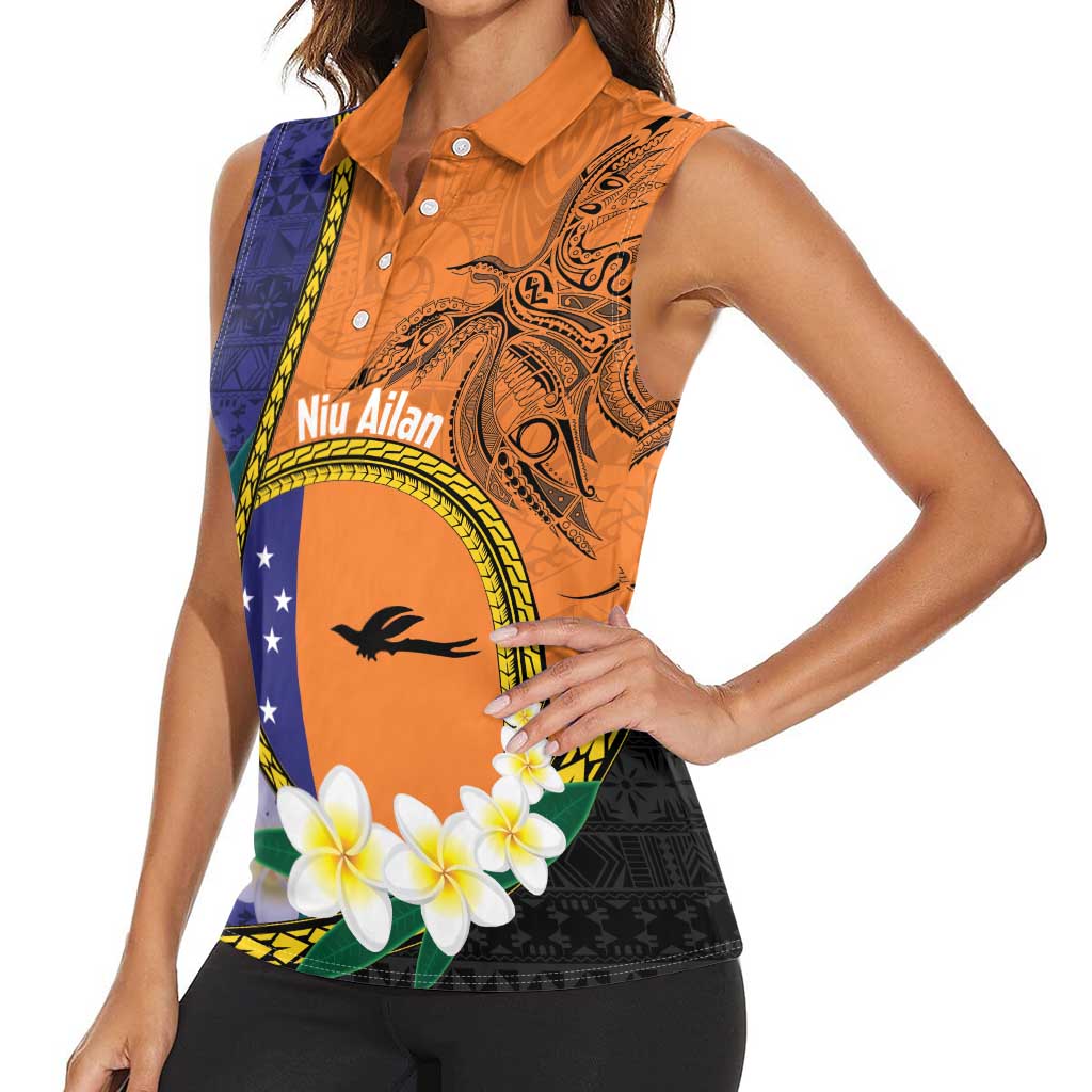 Personalised PNG Niu Ailan Women Sleeveless Polo Shirt Papua New Guinea Plumeria Melanesian Pattern LT14 - Polynesian Pride