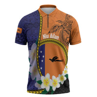 Personalised PNG Niu Ailan Zipper Polo Shirt Papua New Guinea Plumeria Melanesian Pattern LT14 Orange - Polynesian Pride