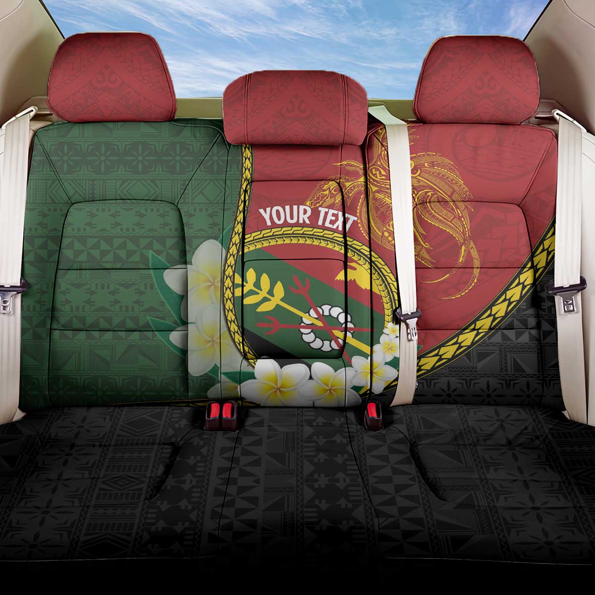 Personalised PNG Simbu Provins Back Car Seat Cover Papua New Guinea Plumeria Melanesian Pattern LT14 One Size Green - Polynesian Pride
