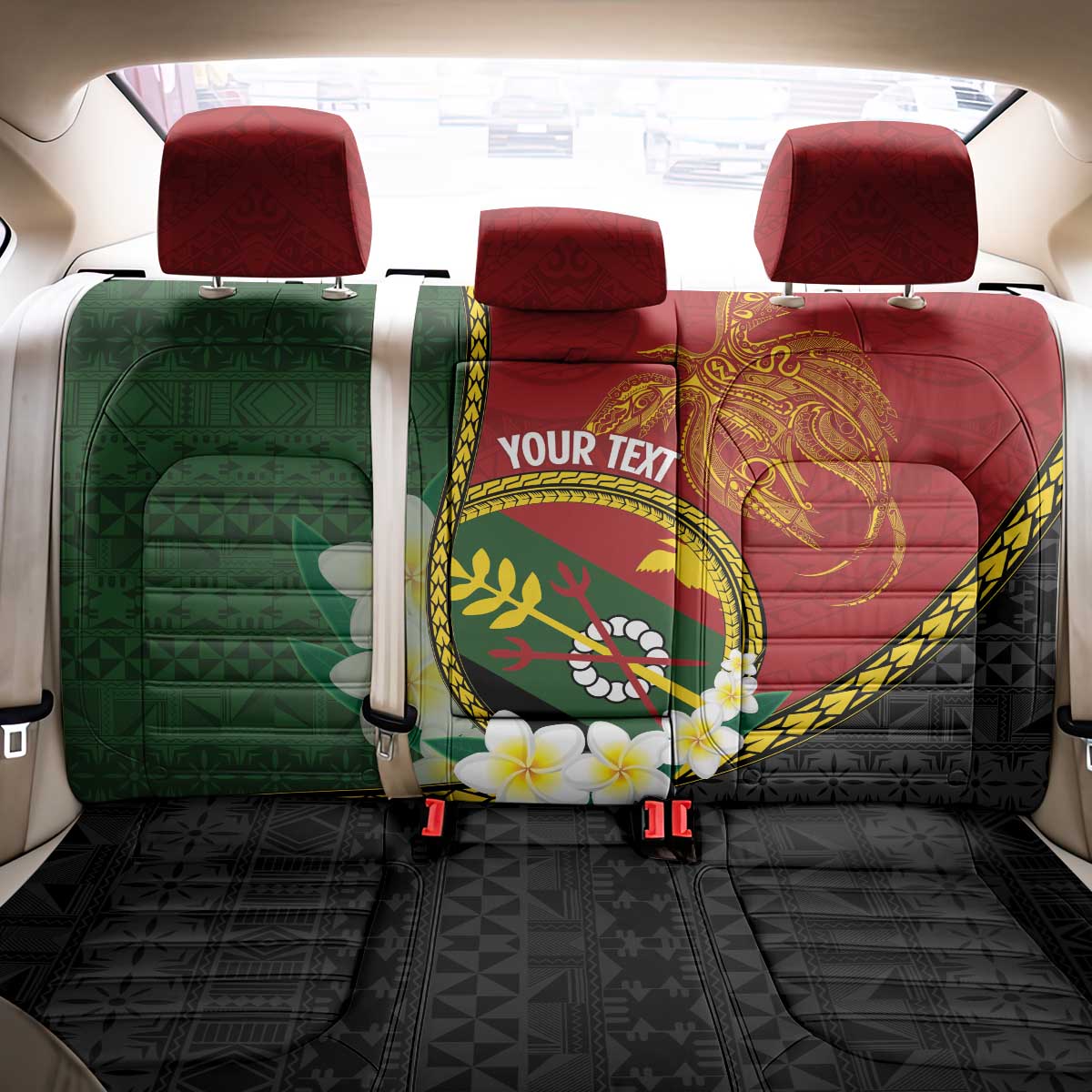 Personalised PNG Simbu Provins Back Car Seat Cover Papua New Guinea Plumeria Melanesian Pattern LT14 - Polynesian Pride