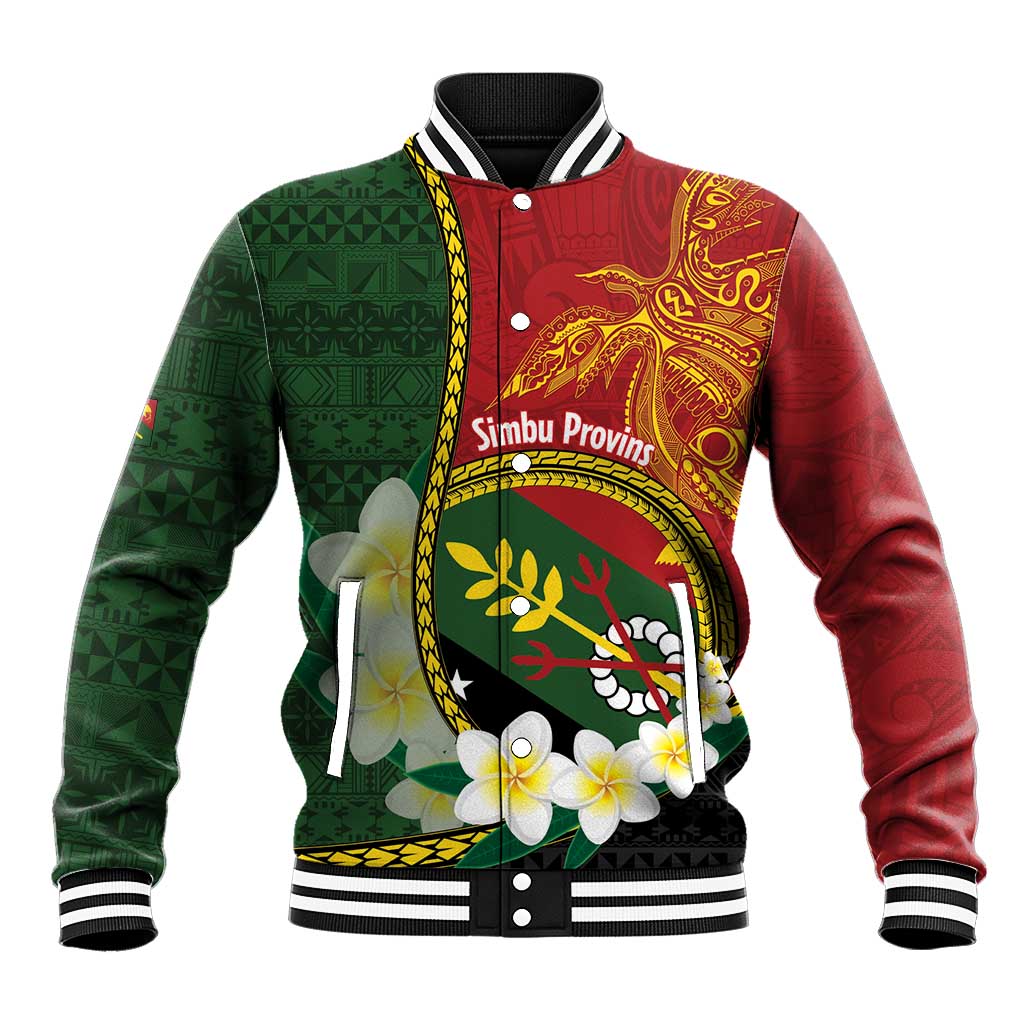 Personalised PNG Simbu Provins Baseball Jacket Papua New Guinea Plumeria Melanesian Pattern LT14 Unisex Green - Polynesian Pride