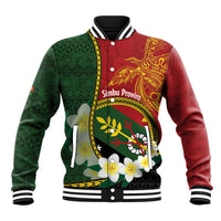 Personalised PNG Simbu Provins Baseball Jacket Papua New Guinea Plumeria Melanesian Pattern LT14 Unisex Green - Polynesian Pride