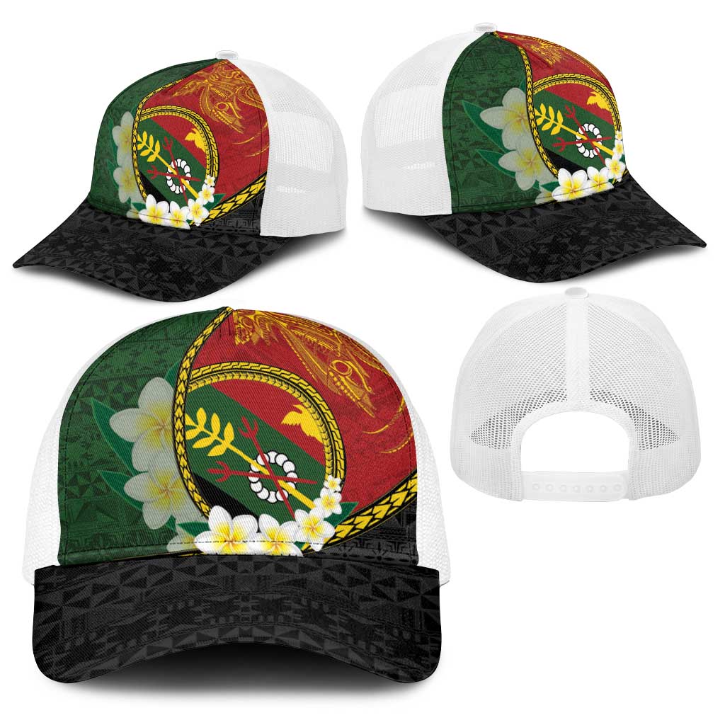 PNG Simbu Provins Baseball Net Cap Papua New Guinea Plumeria Melanesian Pattern - Polynesian Pride