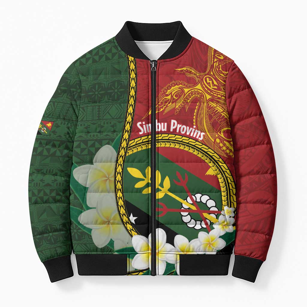 Personalised PNG Simbu Provins Bomber Puffer Jacket Papua New Guinea Plumeria Melanesian Pattern LT14 Green - Polynesian Pride