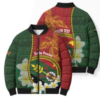 Personalised PNG Simbu Provins Bomber Puffer Jacket Papua New Guinea Plumeria Melanesian Pattern LT14 - Polynesian Pride