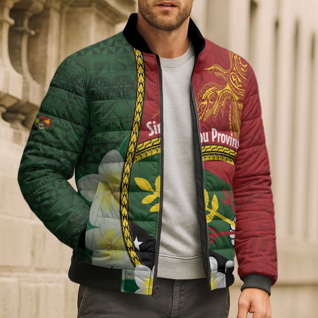 Personalised PNG Simbu Provins Bomber Puffer Jacket Papua New Guinea Plumeria Melanesian Pattern LT14 - Polynesian Pride