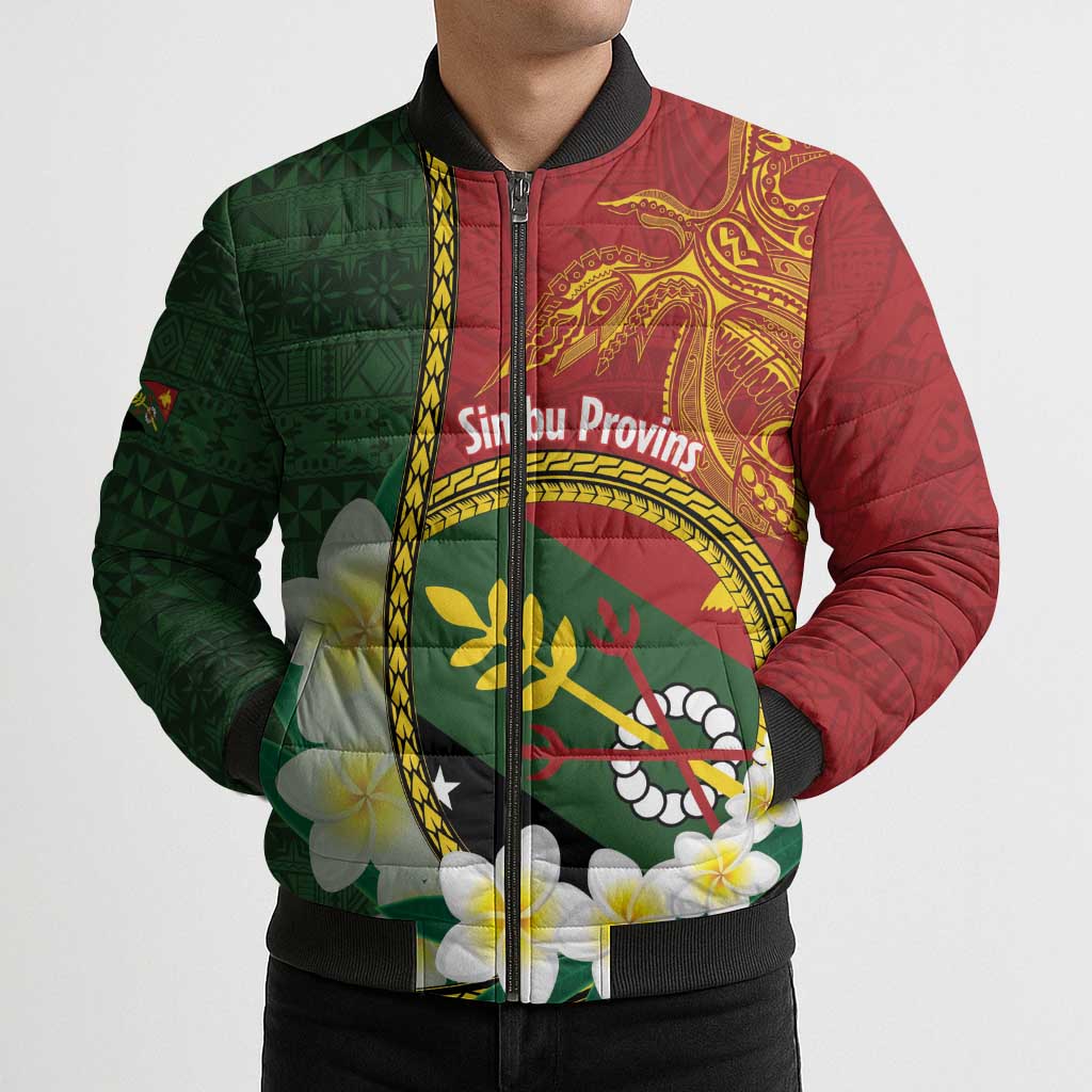 Personalised PNG Simbu Provins Bomber Puffer Jacket Papua New Guinea Plumeria Melanesian Pattern LT14 - Polynesian Pride