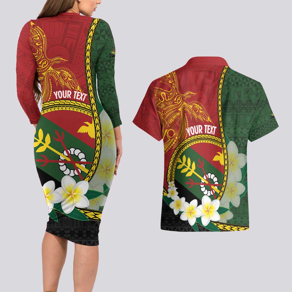 Personalised PNG Simbu Provins Couples Matching Long Sleeve Bodycon Dress and Hawaiian Shirt Papua New Guinea Plumeria Melanesian Pattern LT14 - Polynesian Pride