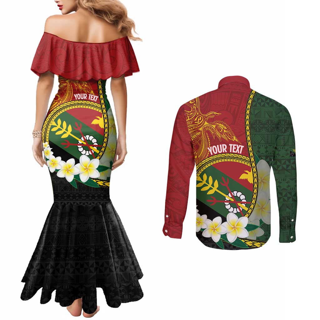 Personalised PNG Simbu Provins Couples Matching Mermaid Dress and Long Sleeve Button Shirt Papua New Guinea Plumeria Melanesian Pattern LT14 - Polynesian Pride