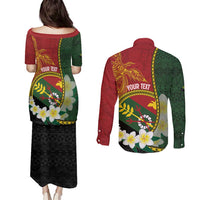 Personalised PNG Simbu Provins Couples Matching Puletasi and Long Sleeve Button Shirt Papua New Guinea Plumeria Melanesian Pattern LT14 - Polynesian Pride
