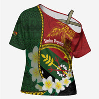 Personalised PNG Simbu Provins Cross Shoulder Shirt Papua New Guinea Plumeria Melanesian Pattern LT14 Female Green - Polynesian Pride