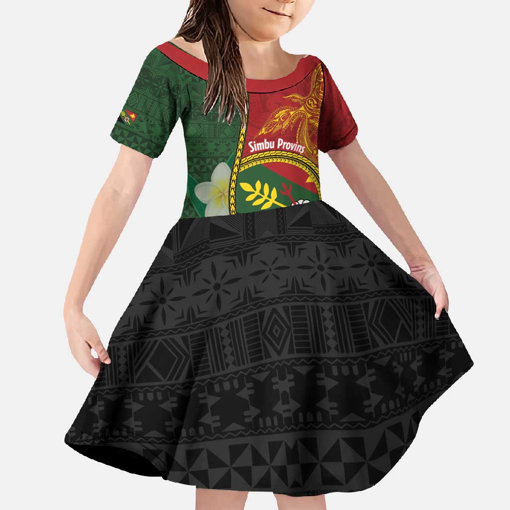 Personalised PNG Simbu Provins Family Matching Long Sleeve Bodycon Dress and Hawaiian Shirt Papua New Guinea Plumeria Melanesian Pattern LT14 Daughter's Dress Green - Polynesian Pride