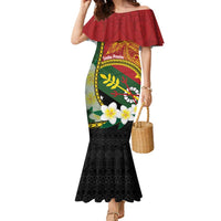 Personalised PNG Simbu Provins Family Matching Mermaid Dress and Hawaiian Shirt Papua New Guinea Plumeria Melanesian Pattern LT14 Mom's Dress Green - Polynesian Pride