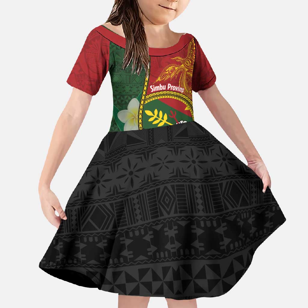 Personalised PNG Simbu Provins Family Matching Off Shoulder Maxi Dress and Hawaiian Shirt Papua New Guinea Plumeria Melanesian Pattern LT14 Daughter's Dress Green - Polynesian Pride